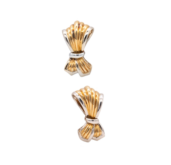 Boucheron Paris Large Ribbons Earrings With Fluted Pattern In Two Tones Of 18Kt Gold