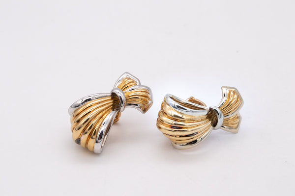 Boucheron Paris Large Ribbons Earrings With Fluted Pattern In Two Tones Of 18Kt Gold
