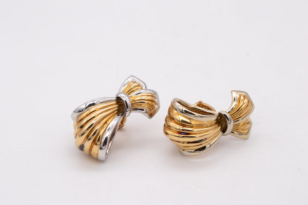 Boucheron Paris Large Ribbons Earrings With Fluted Pattern In Two Tones Of 18Kt Gold