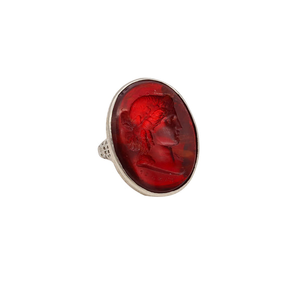 Giovanni & Luigi Pichler 1790 Rare Carved Amber Intaglio Mounted in 18Kt Ring