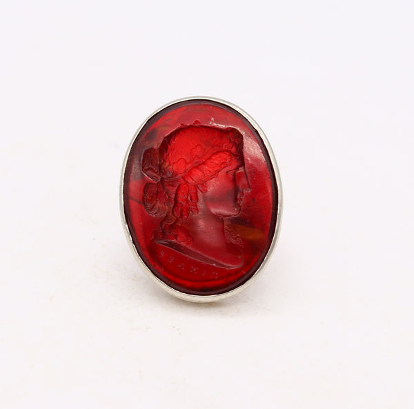 Giovanni & Luigi Pichler 1790 Rare Carved Amber Intaglio Mounted in 18Kt Ring