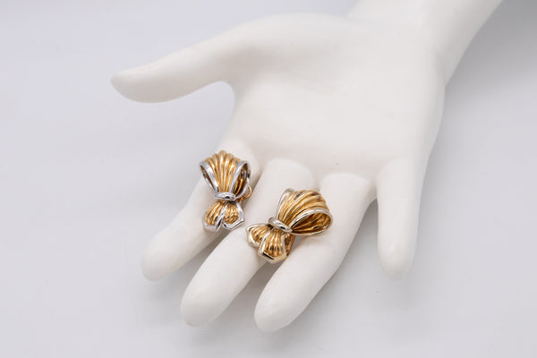 Boucheron Paris Large Ribbons Earrings With Fluted Pattern In Two Tones Of 18Kt Gold