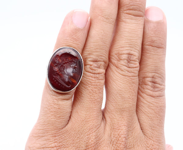 Giovanni & Luigi Pichler 1790 Rare Carved Amber Intaglio Mounted in 18Kt Ring