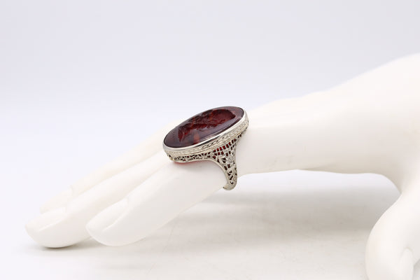 Giovanni & Luigi Pichler 1790 Rare Carved Amber Intaglio Mounted in 18Kt Ring