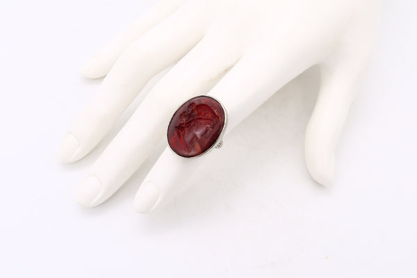 Giovanni & Luigi Pichler 1790 Rare Carved Amber Intaglio Mounted in 18Kt Ring