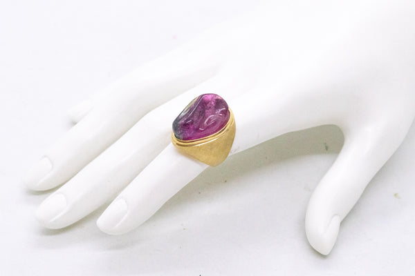 BURLE MARX 18 KT FORMA LIVRE RING WITH CARVED 11.5 Ct WATERMELON TOURMALINE