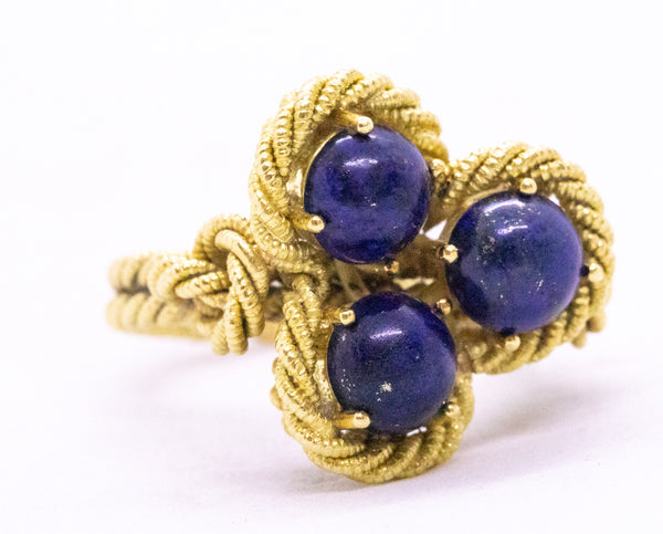 H. STERN 1950 BRAZIL 18 KT VINTAGE ROPE RING WITH LAPIS LAZULI
