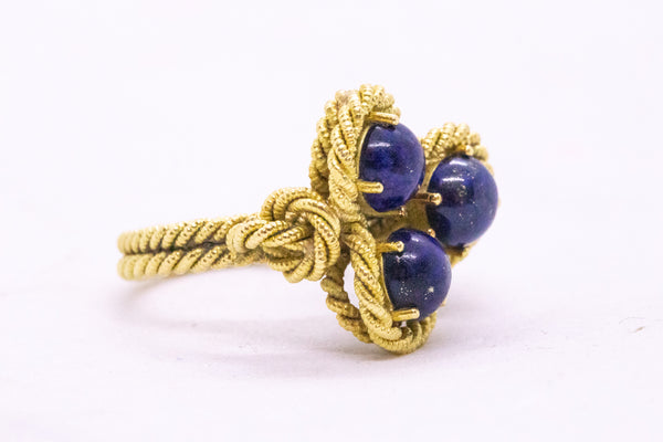 H. STERN 1950 BRAZIL 18 KT VINTAGE ROPE RING WITH LAPIS LAZULI