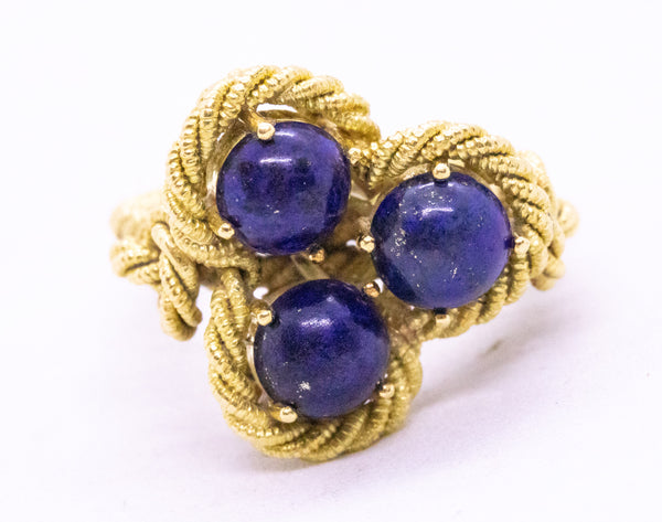 H. STERN 1950 BRAZIL 18 KT VINTAGE ROPE RING WITH LAPIS LAZULI
