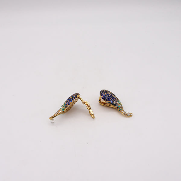 -Michele Della Valle Free Form Earrings In 18Kt With 26.24 Ctw In Paraiba Tourmalines Sapphires And Diamonds