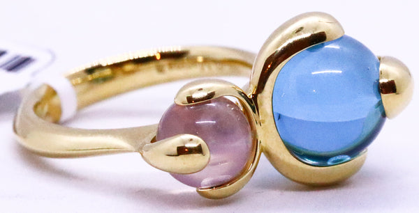 MARINA B. 18 KT MOONSTONE AND BLUE TOPAZ "SPHERES BEADS" RING