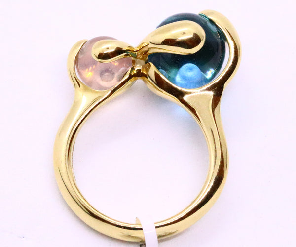 MARINA B. 18 KT MOONSTONE AND BLUE TOPAZ "SPHERES BEADS" RING
