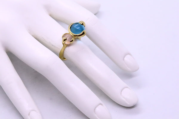 MARINA B. 18 KT MOONSTONE AND BLUE TOPAZ "SPHERES BEADS" RING