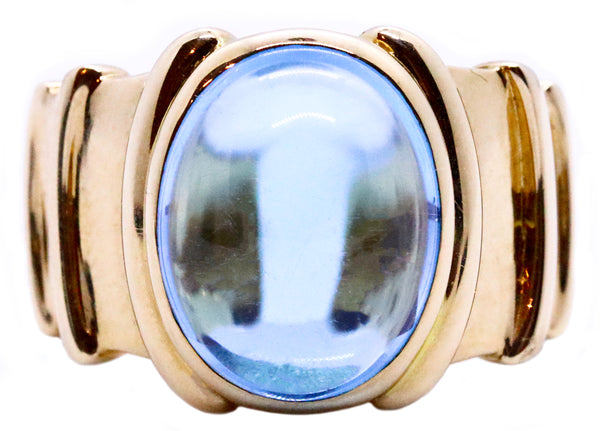 MARINA B. 18 KT GOLD WITH BRAZILIAN BLUE TOPAZ GEMSTONE CABOCHON RING