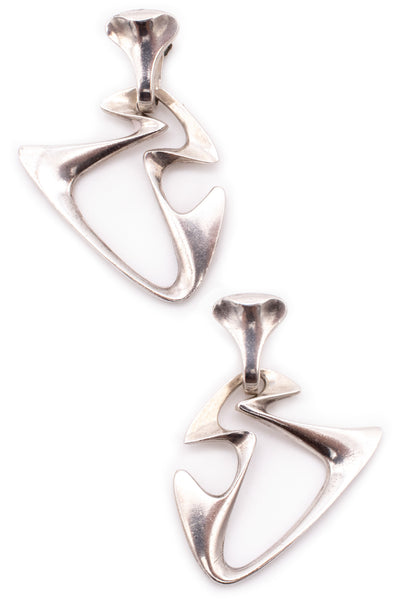 GEORG JENSEN BY HENNING KOPPEL 1950 AMOEBA DANGLE EARRINGS IN STERLING SILVER #125
