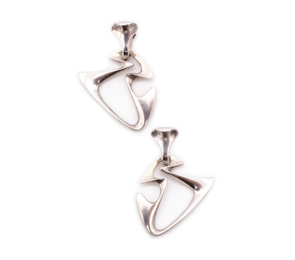GEORG JENSEN BY HENNING KOPPEL 1950 AMOEBA DANGLE EARRINGS IN STERLING SILVER #125