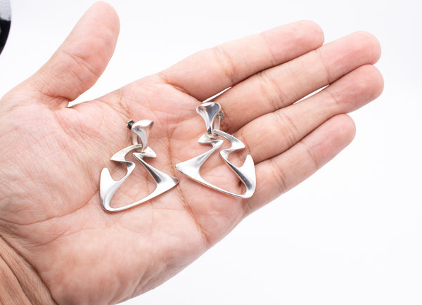 GEORG JENSEN BY HENNING KOPPEL 1950 AMOEBA DANGLE EARRINGS IN STERLING SILVER #125