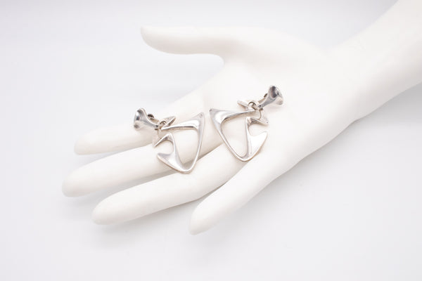 GEORG JENSEN BY HENNING KOPPEL 1950 AMOEBA DANGLE EARRINGS IN STERLING SILVER #125