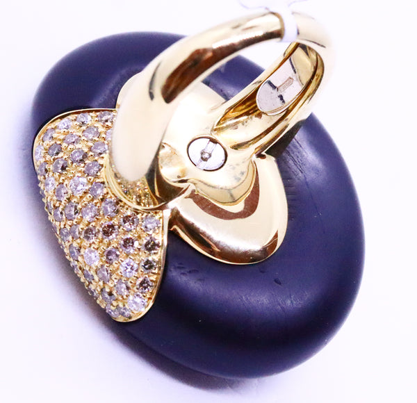 SALAVETTI 18 KT GOLD DIAMONDS & EBONY WOOD MODERN DESIGN RING