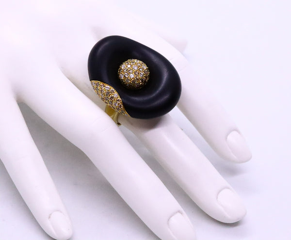 SALAVETTI 18 KT GOLD DIAMONDS & EBONY WOOD MODERN DESIGN RING