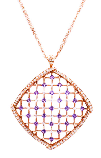 LUCA CARATI 18 KT GOLD DIAMONDS PAVEE & AMETHYST NECKLACE CHAIN