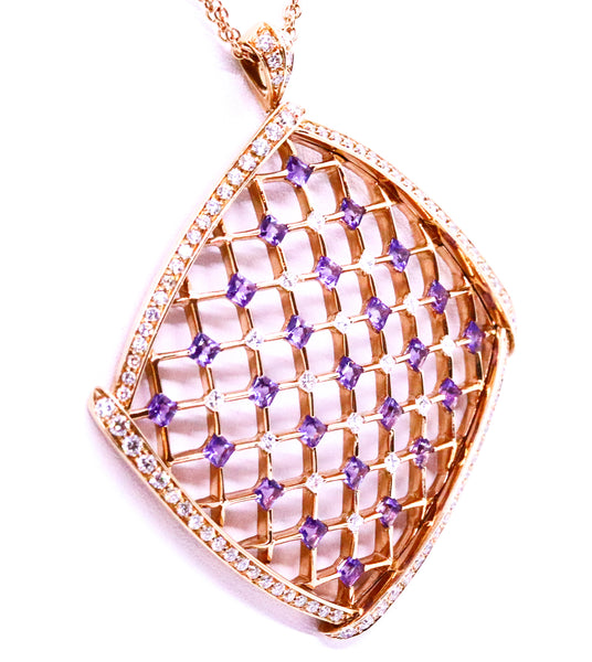 LUCA CARATI 18 KT GOLD DIAMONDS PAVEE & AMETHYST NECKLACE CHAIN