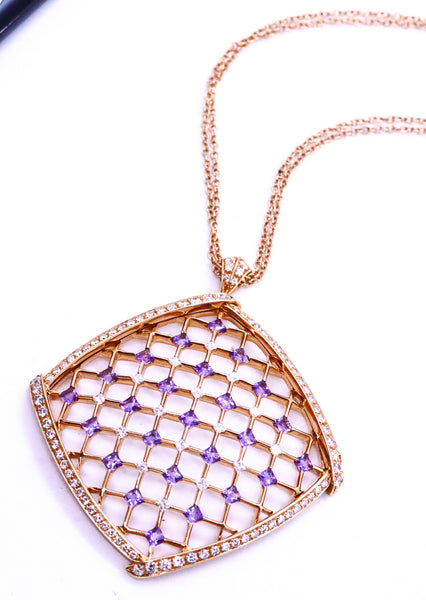 LUCA CARATI 18 KT GOLD DIAMONDS PAVEE & AMETHYST NECKLACE CHAIN