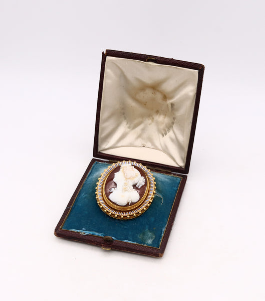 Austrian 1840 Vienna 22Kt Flora Etruscan Revival Pendant In Agathe With Enamel
