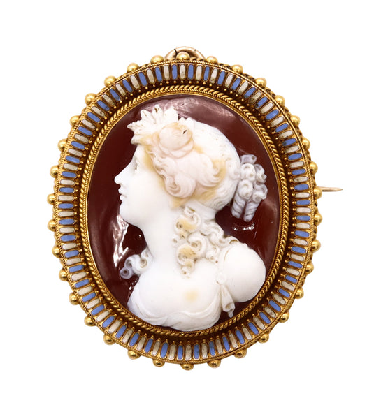 Austrian 1840 Vienna 22Kt Flora Etruscan Revival Pendant In Agathe With Enamel