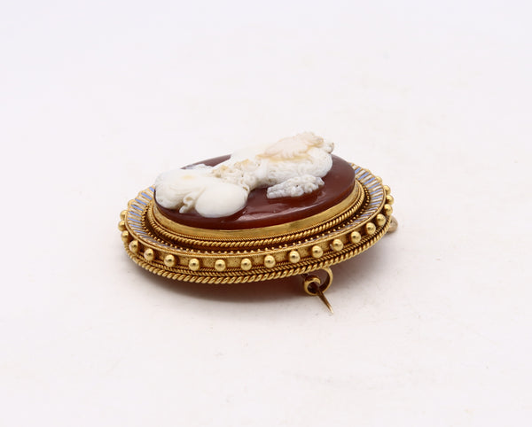 Austrian 1840 Vienna 22Kt Flora Etruscan Revival Pendant In Agathe With Enamel