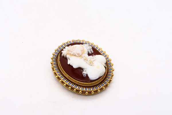 Austrian 1840 Vienna 22Kt Flora Etruscan Revival Pendant In Agathe With Enamel