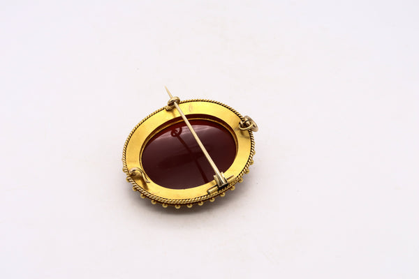 Austrian 1840 Vienna 22Kt Flora Etruscan Revival Pendant In Agathe With Enamel