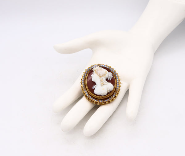 Austrian 1840 Vienna 22Kt Flora Etruscan Revival Pendant In Agathe With Enamel