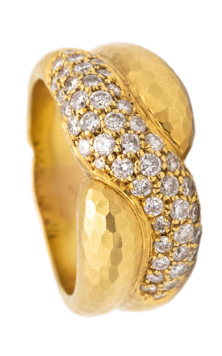 Andrew Grima Rare Hammered Ring In 18Kt Gold With 1.50 Ctw In VS Diamonds