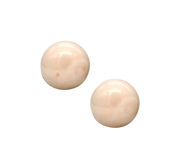 Mid Century 1950 Button Clip Earrings In 14Kt Yellow Gold With 86.84 Cts In Angel Skin Coral