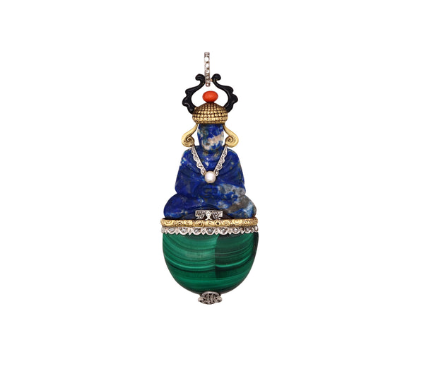 Sasportas 1925 Paris Art Deco Buddha Pendant In 18Kt With Diamonds Lapis And Malachite
