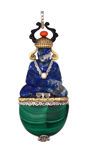 Sasportas 1925 Paris Art Deco Buddha Pendant In 18Kt With Diamonds Lapis And Malachite