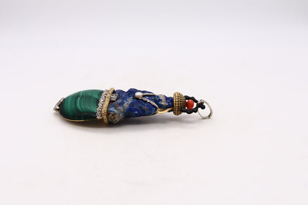 Sasportas 1925 Paris Art Deco Buddha Pendant In 18Kt With Diamonds Lapis And Malachite