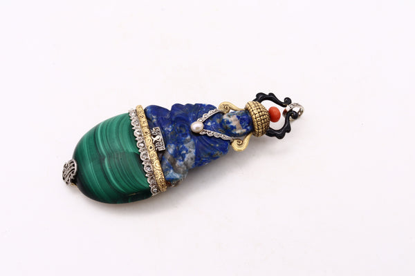 Sasportas 1925 Paris Art Deco Buddha Pendant In 18Kt With Diamonds Lapis And Malachite