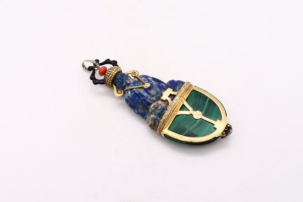 Sasportas 1925 Paris Art Deco Buddha Pendant In 18Kt With Diamonds Lapis And Malachite