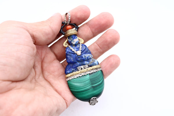 Sasportas 1925 Paris Art Deco Buddha Pendant In 18Kt With Diamonds Lapis And Malachite