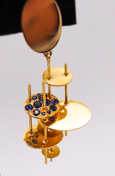 Alberto Giorgi Italy Sculptural Drop Earrings In 18Kt Yellow Gold With Blue Sapphires