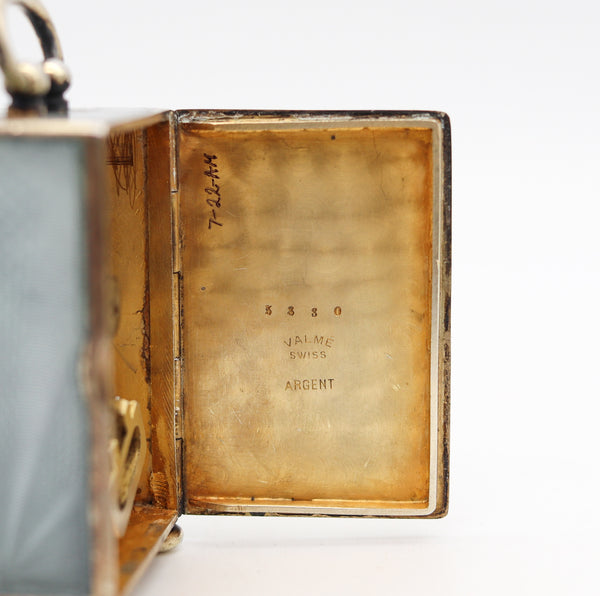 Edwardian 1908 Miniature Travel Clock With Guilloché Enamel In Sterling With Fitted Case