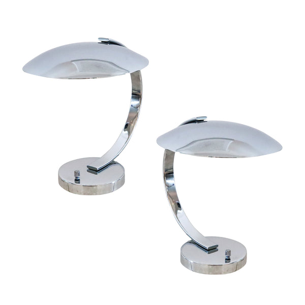 Pierre Disderot Paris 1980 Pair Of Aerodynamic Desk Lamps in Nickel Chrome