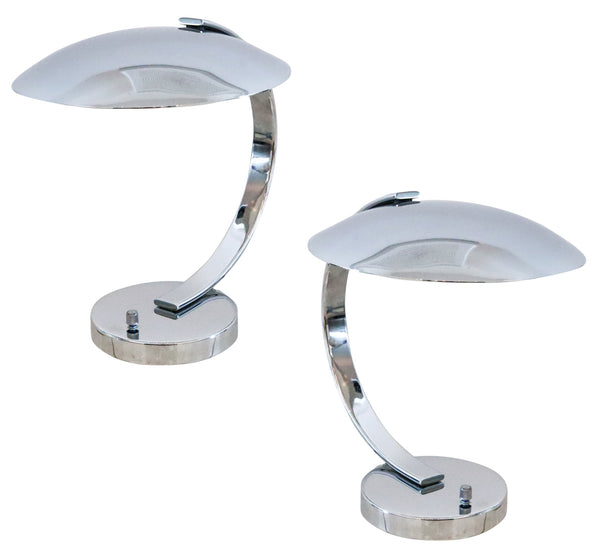 Pierre Disderot Paris 1980 Pair Of Aerodynamic Desk Lamps in Nickel Chrome
