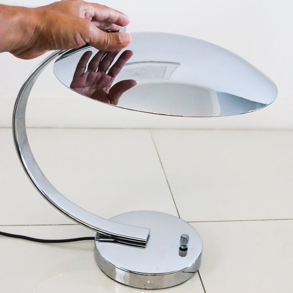 Pierre Disderot Paris 1980 Pair Of Aerodynamic Desk Lamps in Nickel Chrome