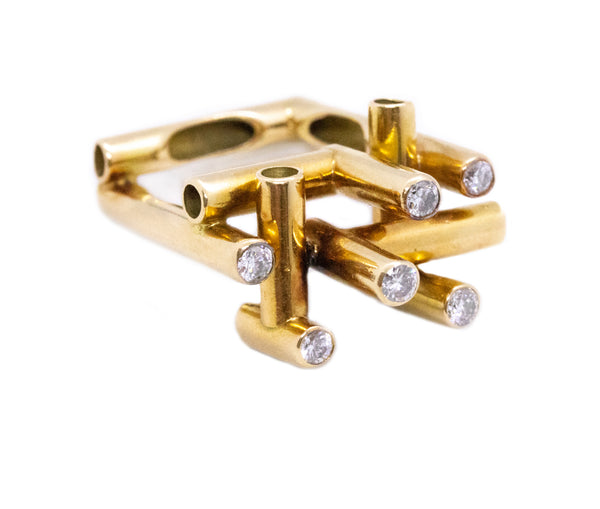 GEOMETRIC STUDIO PIECE 18 KT RETRO PIPES RING WITH VS DIAMONDS