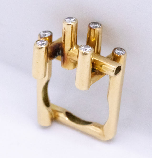 GEOMETRIC STUDIO PIECE 18 KT RETRO PIPES RING WITH VS DIAMONDS