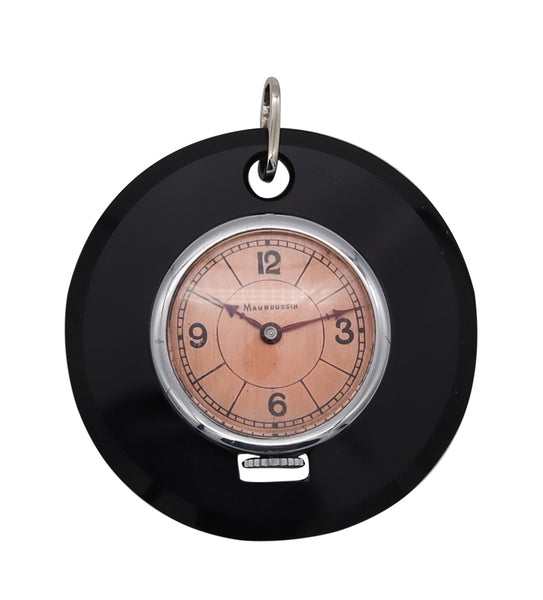 Mauboussin Paris 1950 Mido Skeleton Round Watch pendant in 18 kt & Stainless with Onyx