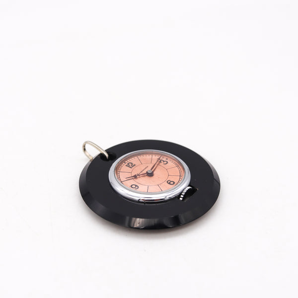 Mauboussin Paris 1950 Mido Skeleton Round Watch pendant in 18 kt & Stainless with Onyx